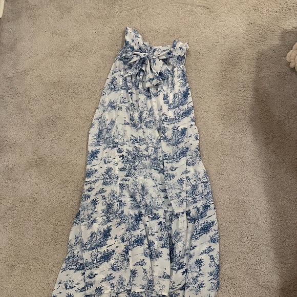 Blue and White Strapless Maxi Dress - Picture 2 of 5